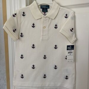 NEW Polo Ralph Lauren Cotton Cream Polo with Navy Anchor Design Size 3/3T